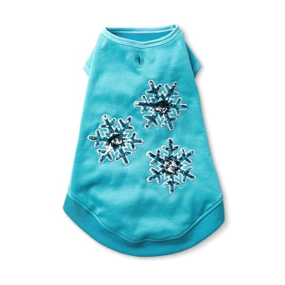 Blue Winter Snowflake Flip-Sequin Holiday Dog & Cat Pet Sweatshirt - M, XL - Picture 2 of 3